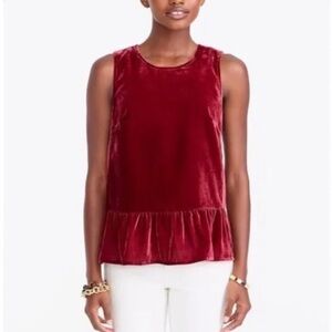 J.Crew Factory Crushed Velvet Top Womens 4 Peplum Hem Burgundy Red Party Holiday